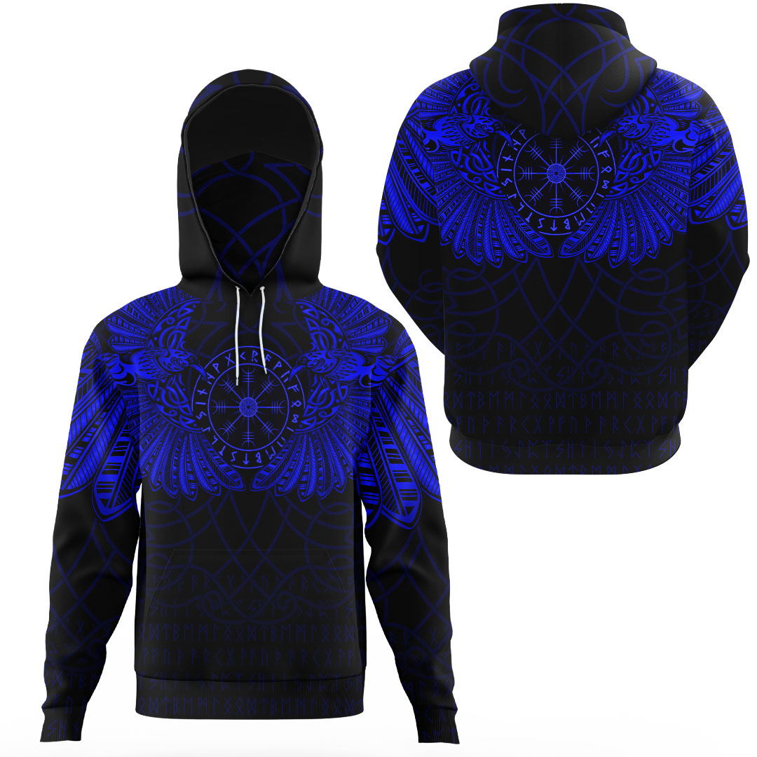 Viking Clothing Viking Odins Celtic Two Ravens Blue Version Gaiter Hoodie RLT12