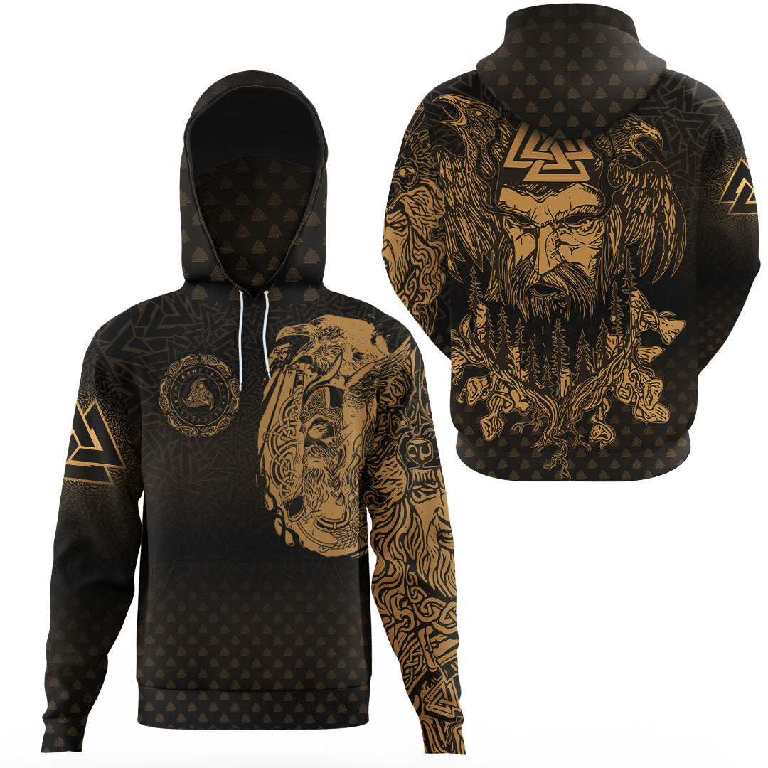 Viking Clothing Viking Odin Raven Tattoo Style Gold Version Gaiter Hoodie RLT12