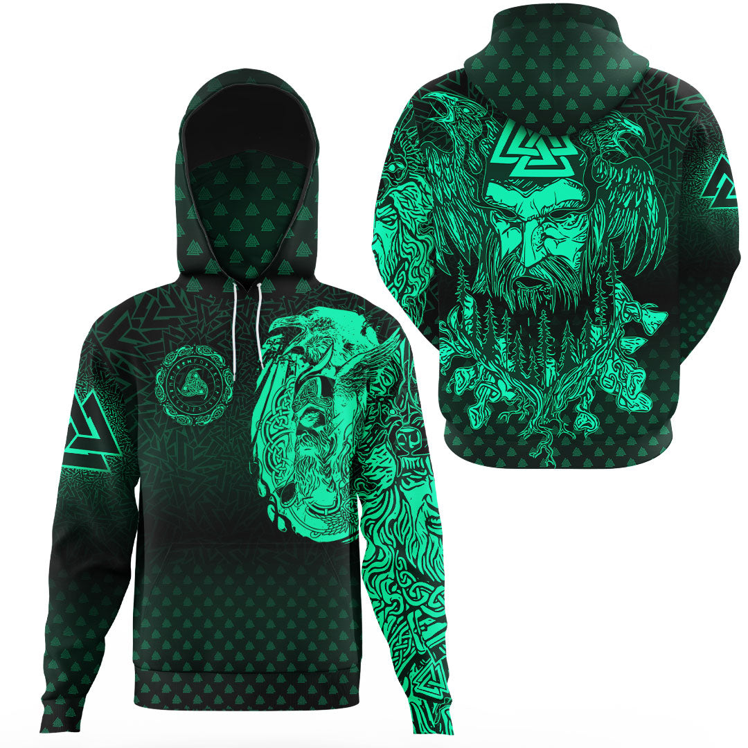 Viking Clothing Viking Odin Raven Tattoo Style Green Version Gaiter Hoodie RLT12