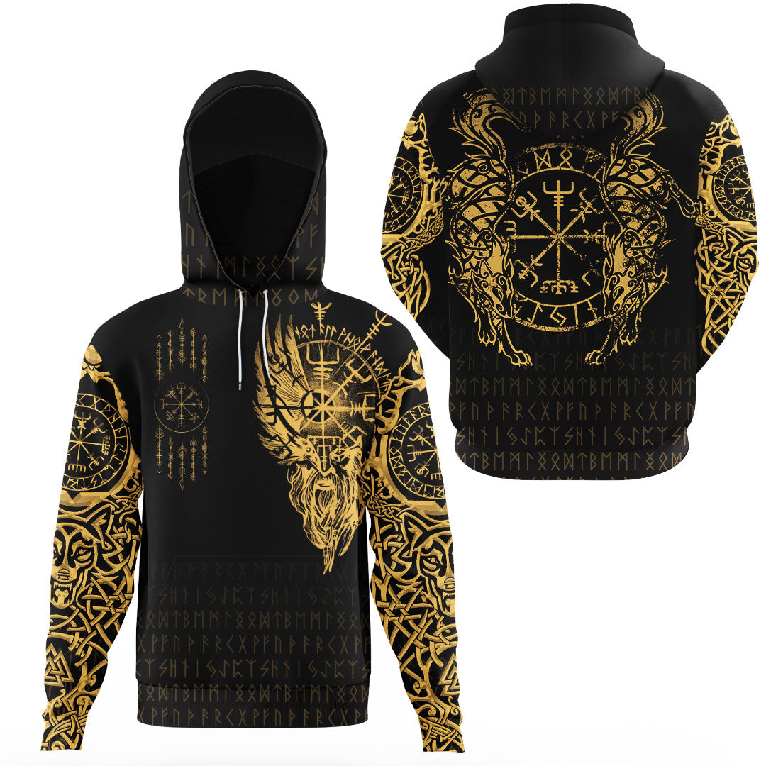 Viking Clothing Viking Compass Vegvisir Tattoo Gold Version Gaiter Hoodie RLT12