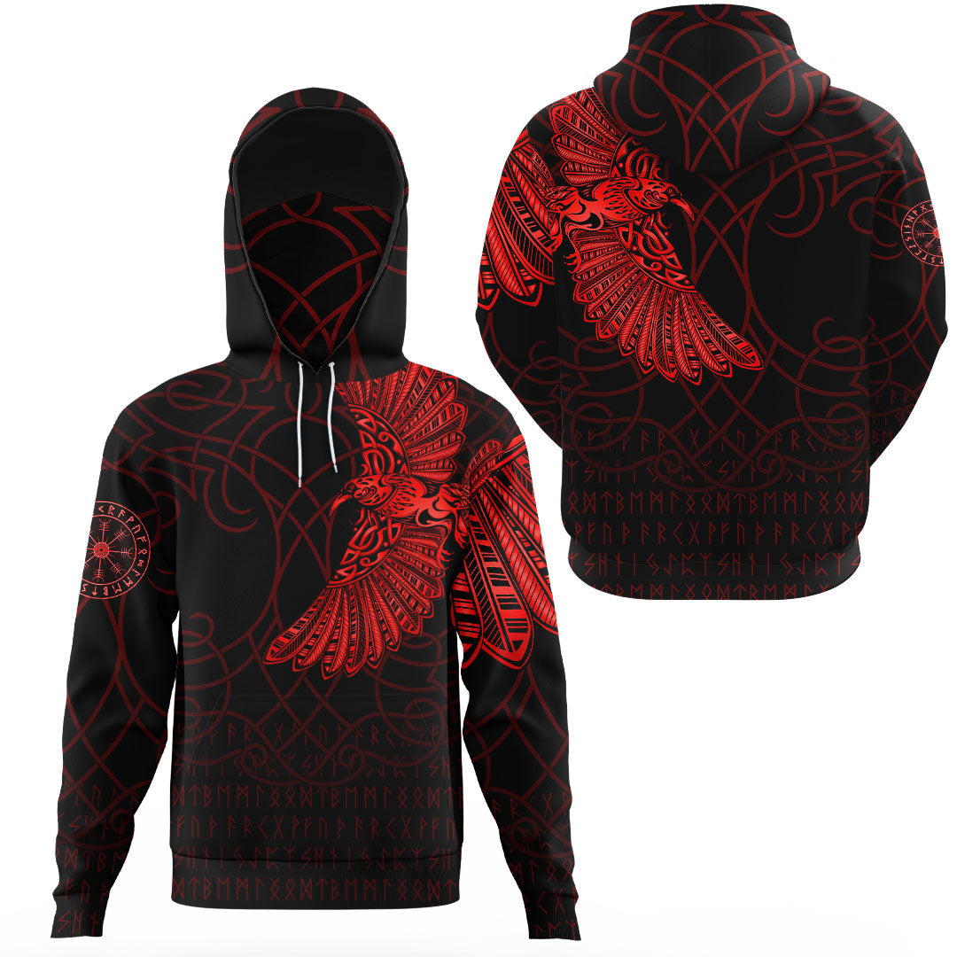 Viking Clothing Viking Odins Raven Tattoo Red Version Gaiter Hoodie RLT12