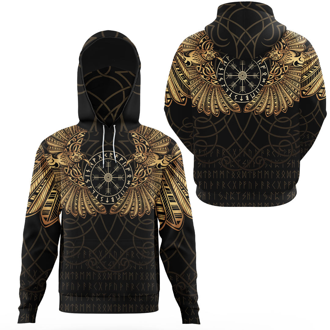 Viking Clothing Viking Odins Celtic Two Ravens Gold Version Gaiter Hoodie RLT12