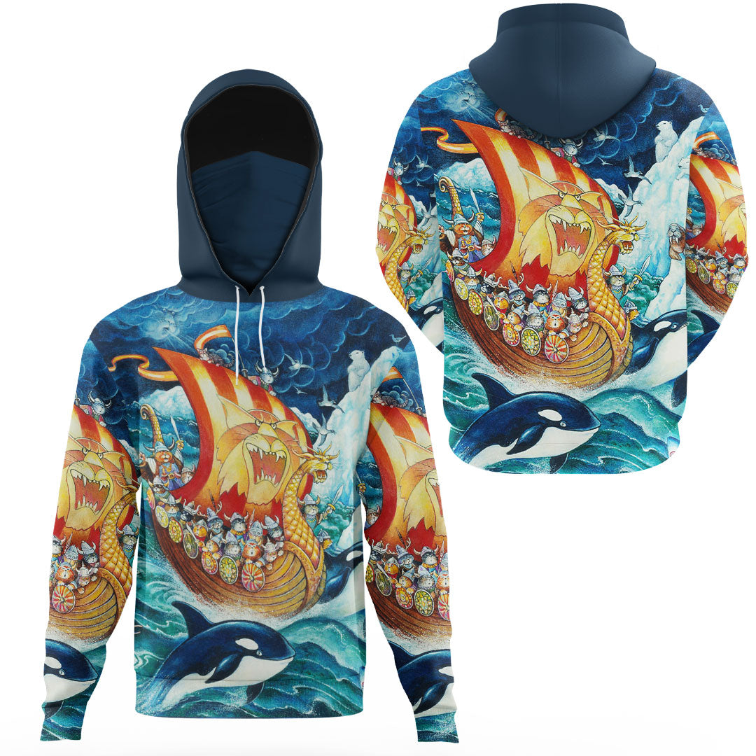 Viking Clothing Vikings Cat Drakkar Warship Gaiter Hoodie RLT12