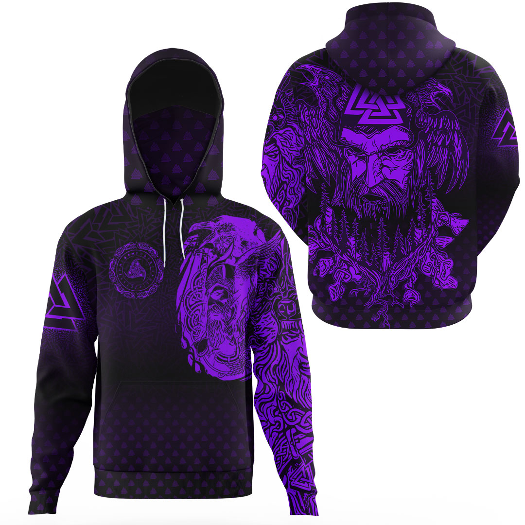 Viking Clothing Viking Odin Raven Tattoo Style Purple Version Gaiter Hoodie RLT12