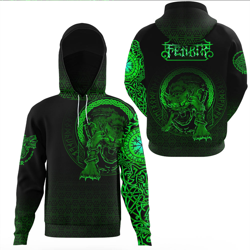 Viking Clothing Viking Fenrir Norse 3D Green Gaiter Hoodie RLT12