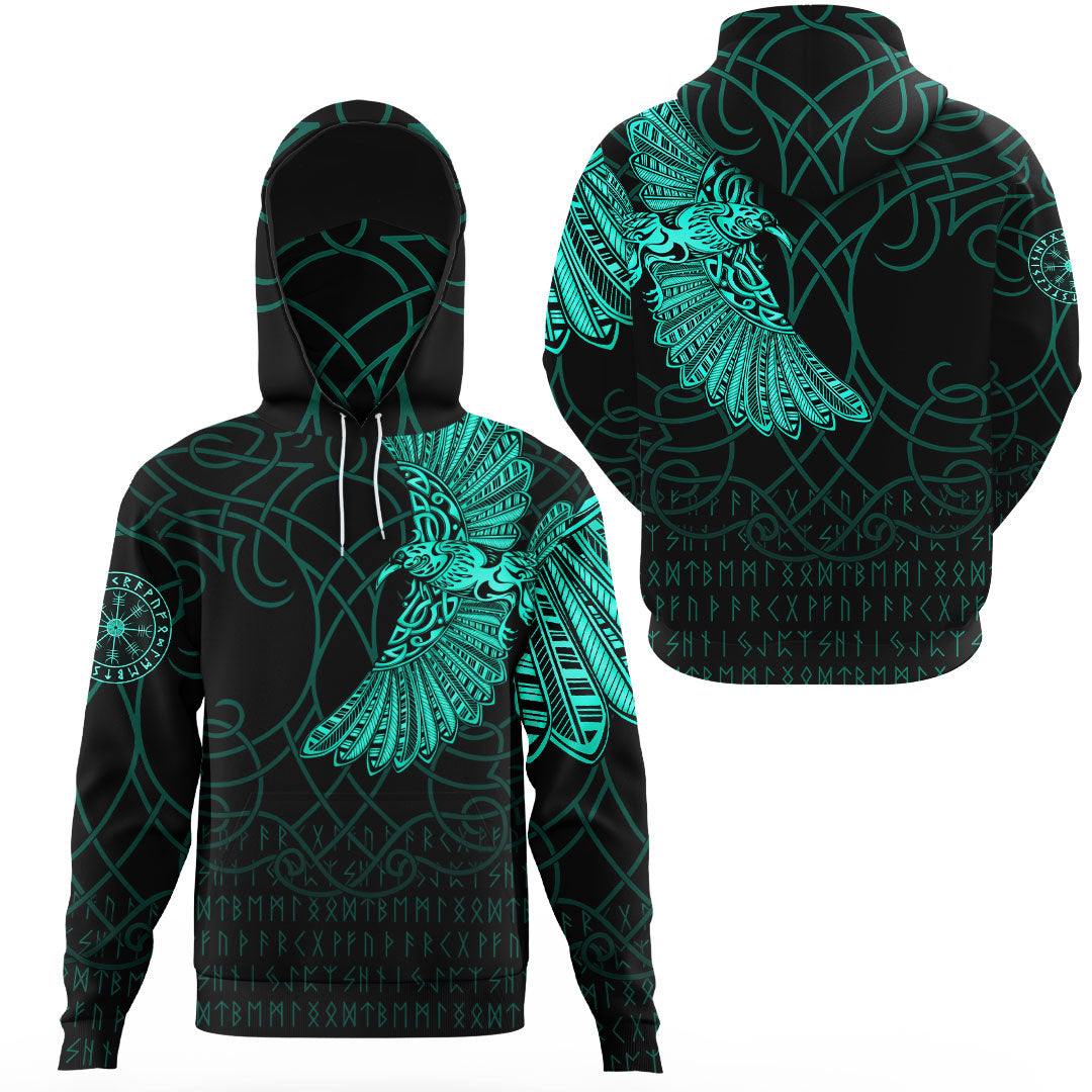 Viking Clothing Viking Odins Raven Tattoo Cyan Version Gaiter Hoodie RLT12