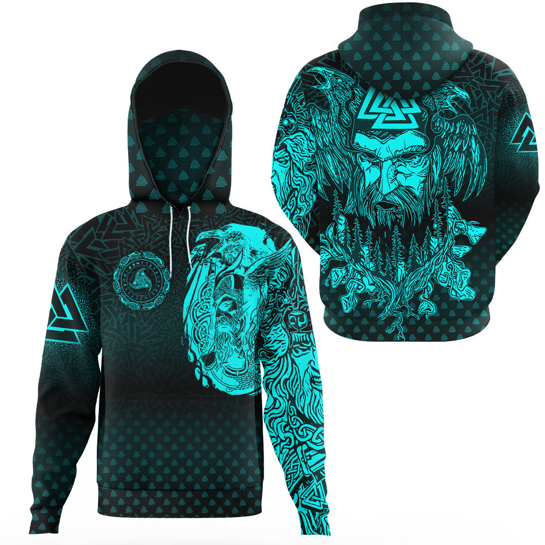 Viking Clothing Viking Odin Raven Tattoo Style Cyan Version Gaiter Hoodie RLT12