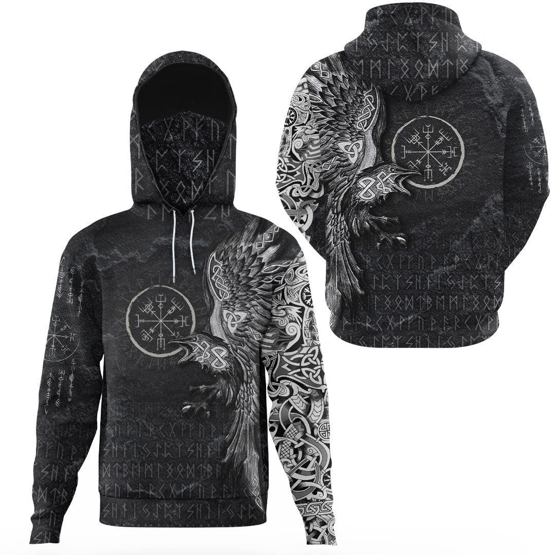 Viking Clothing Vegvisir With Raven Viking Compass Gaiter Hoodie RLT12
