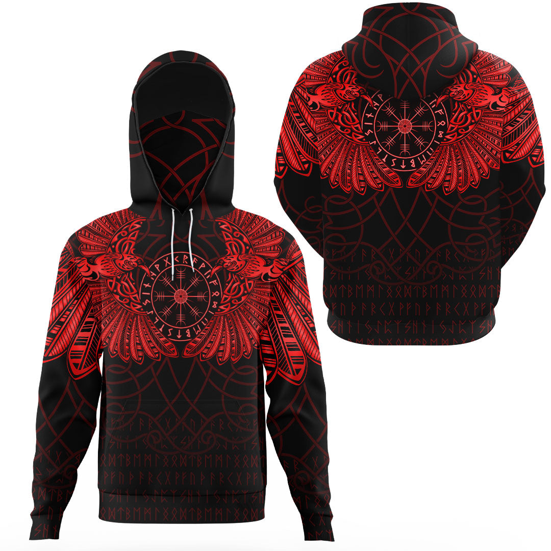 Viking Clothing Viking Odins Celtic Two Ravens Red Version Gaiter Hoodie RLT12