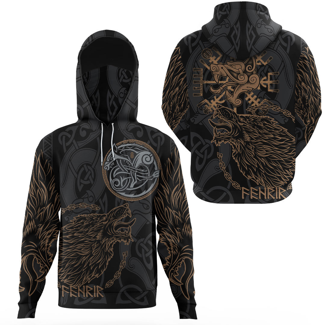 Viking Clothing Viking Fenrir Norse Wolf Gaiter Hoodie RLT12