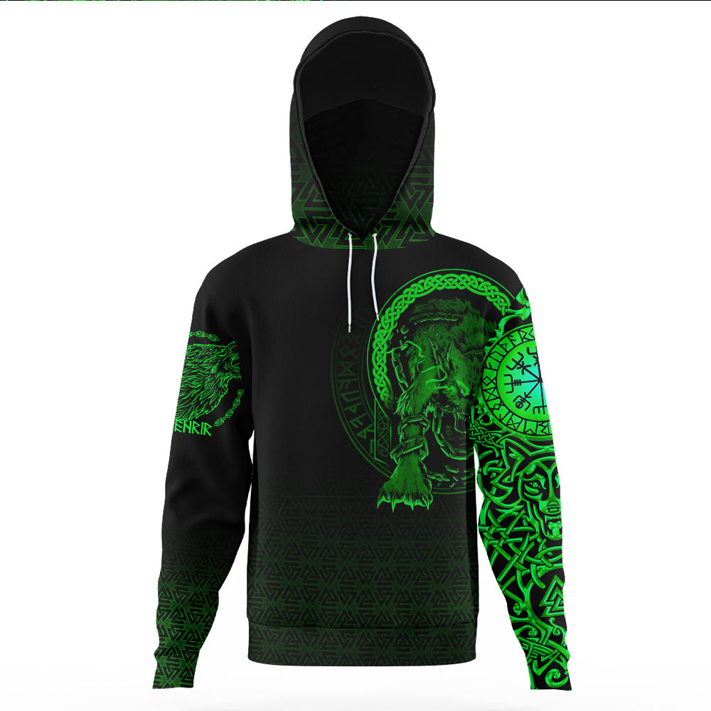 Viking Clothing Viking Fenrir Norse 3D Green Gaiter Hoodie RLT12