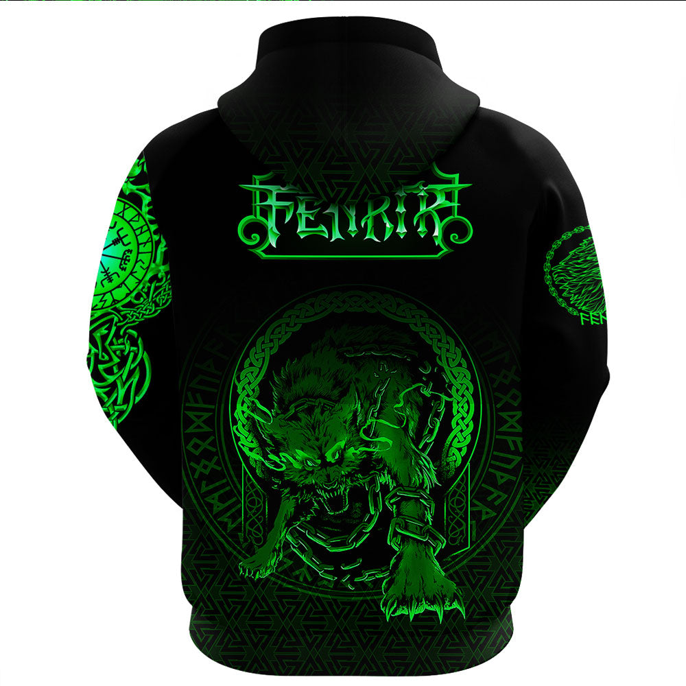 Viking Clothing Viking Fenrir Norse 3D Green Gaiter Hoodie RLT12