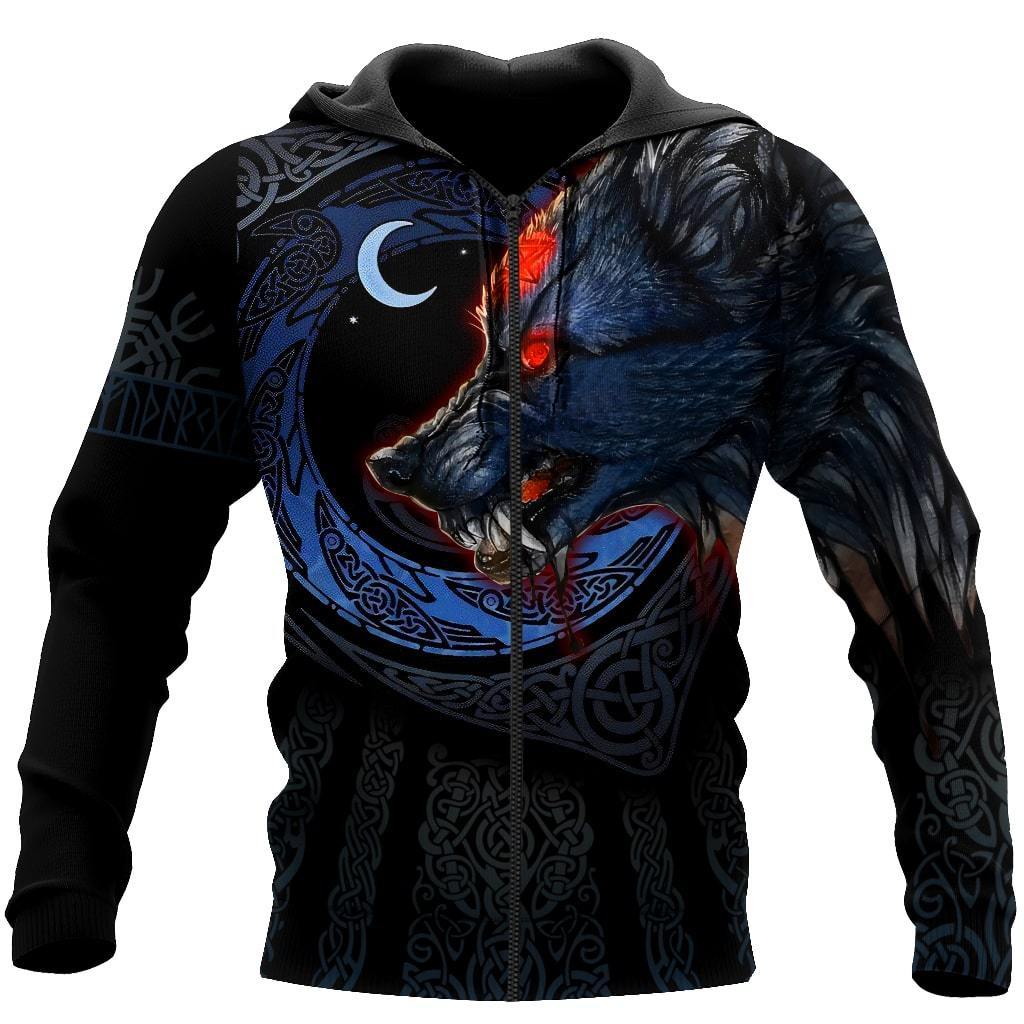 Viking Zip Hoodie - Fenrir Viking Wolf 3D RLT12
