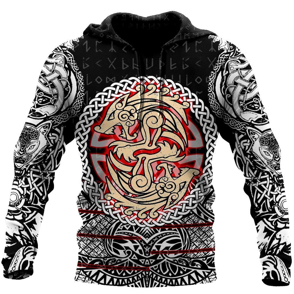 Viking Pullover Hoodie - Fenrir Vikings Tattoo 3D RLT12