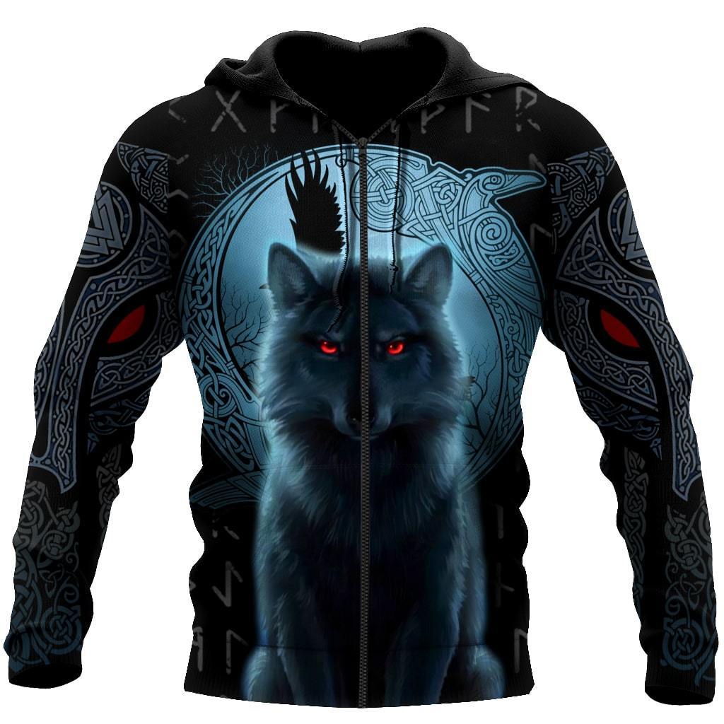 Viking Zip Hoodie - Fenrir Viking Wolf and Moon 3D RLT12
