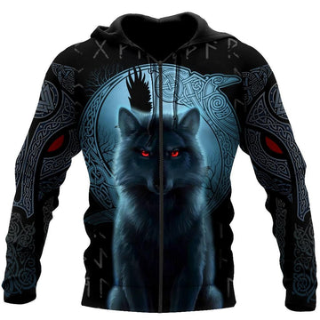 Viking Zip Hoodie - Fenrir Viking Wolf and Moon 3D RLT12