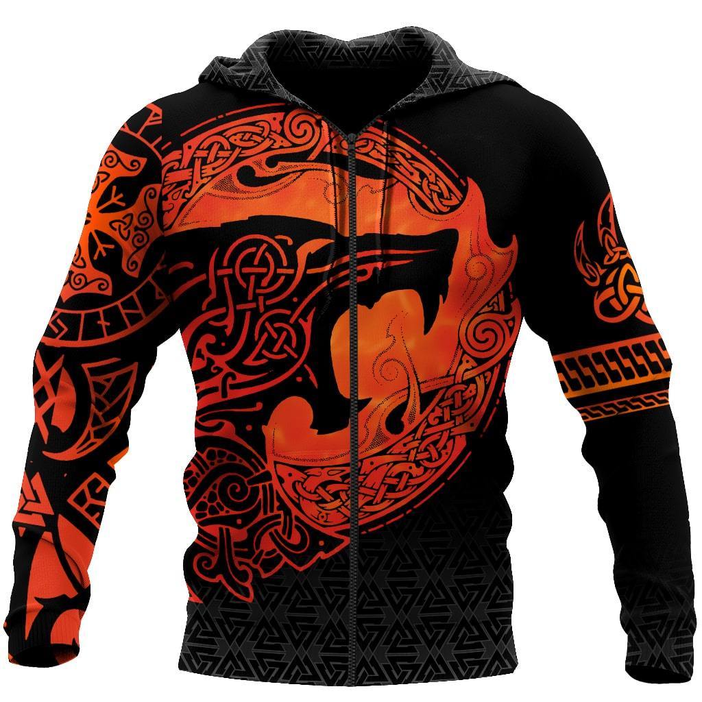 Viking Zip Hoodie - Fenrir Viking 3D Tattoo RLT12