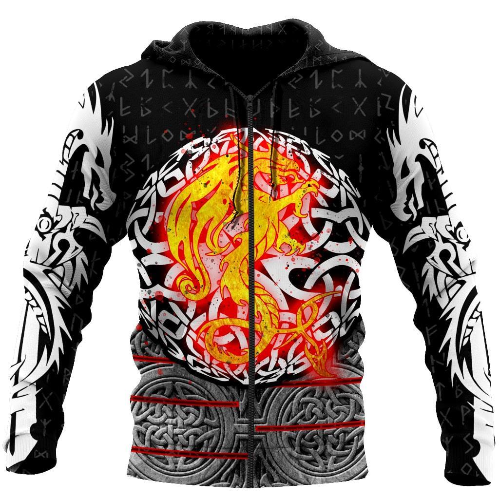 Viking Zip Hoodie - Nidhogg Vikings Tattoo 3D RLT12