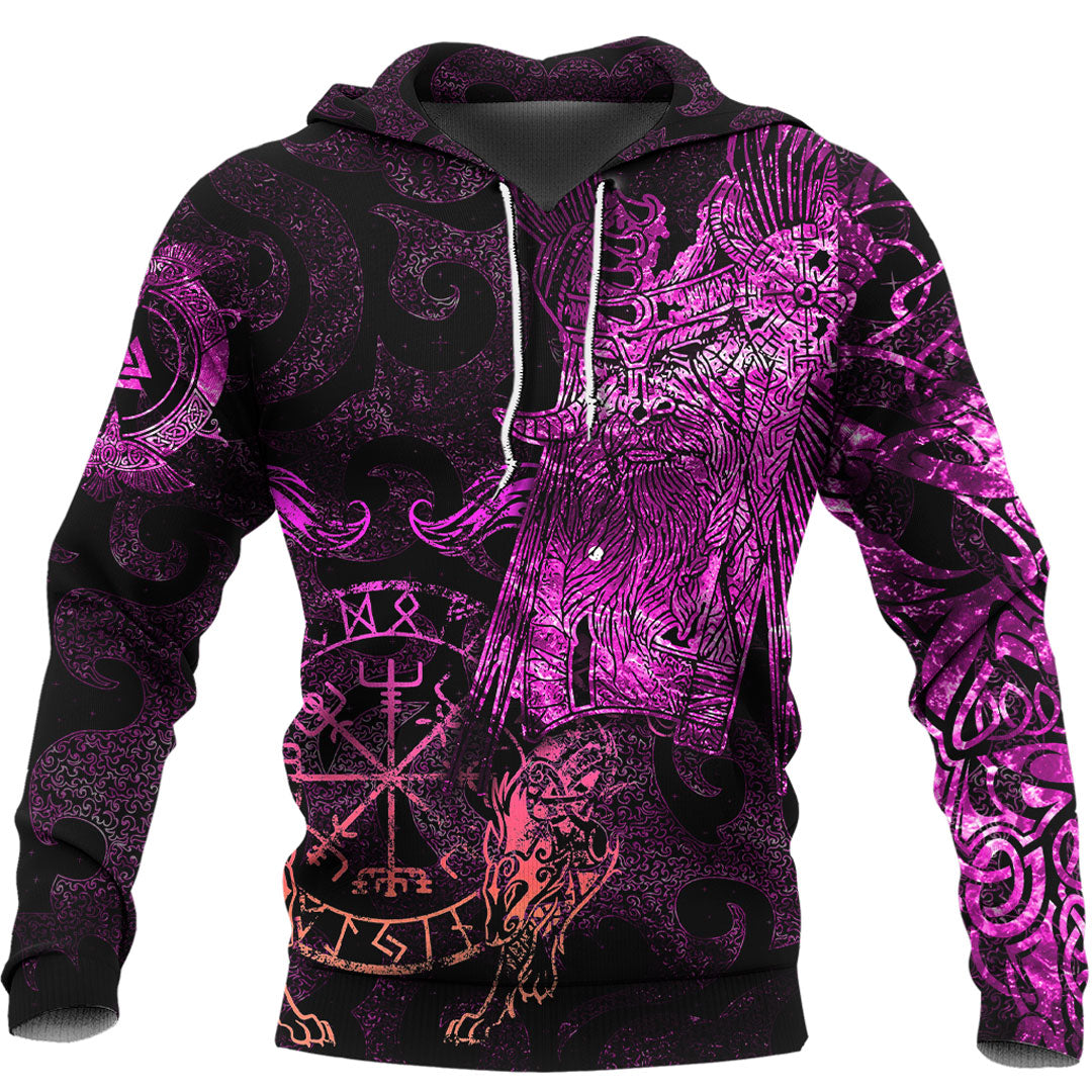 Viking Hoodie Viking Odin Tattoo Pink Version Wolf Hoodie RLT12