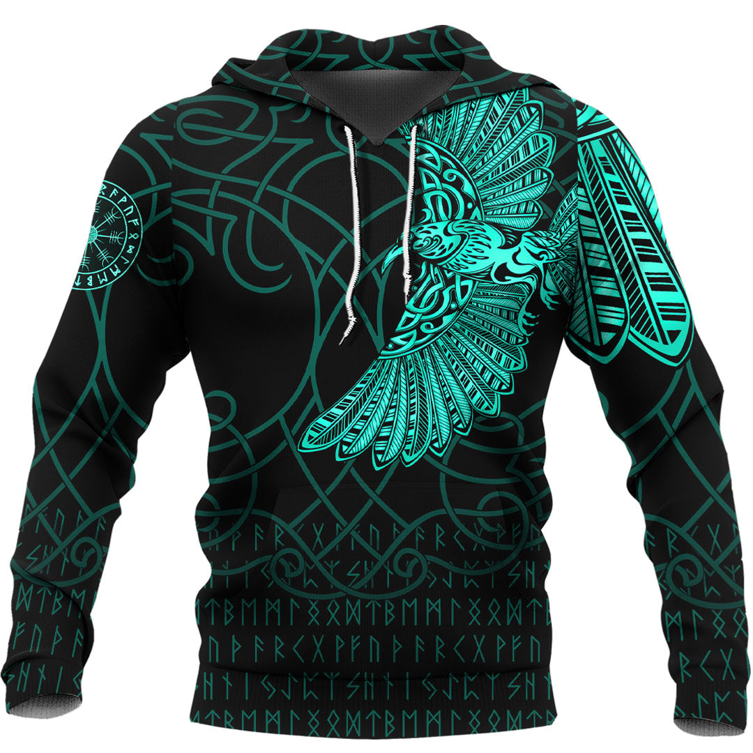Viking Hoodie Viking Odins Raven Tattoo Cyan Version Hoodie RLT12