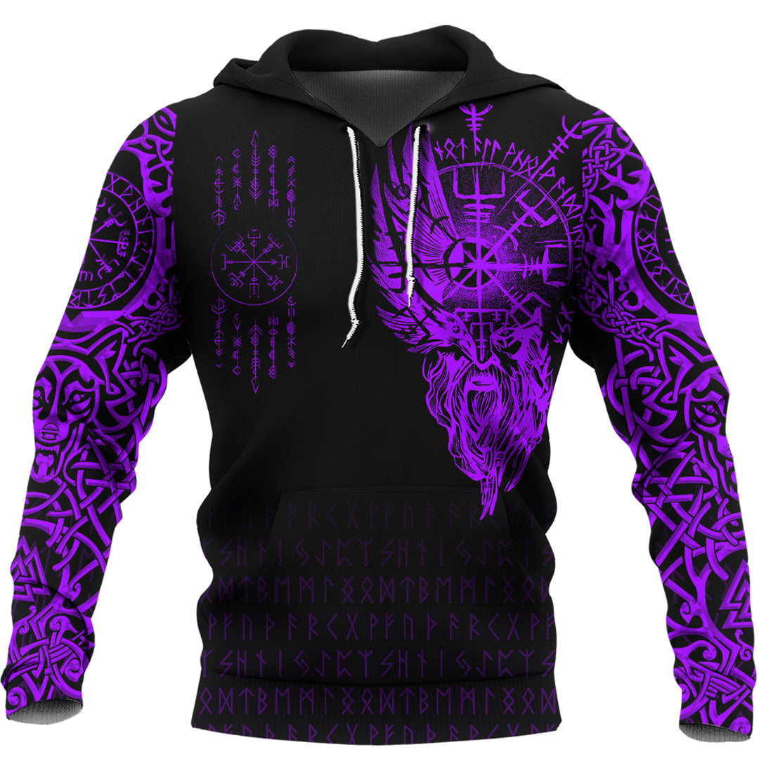Viking Hoodie Viking Compass Vegvisir Purple Version Tattoo Hoodie RLT12