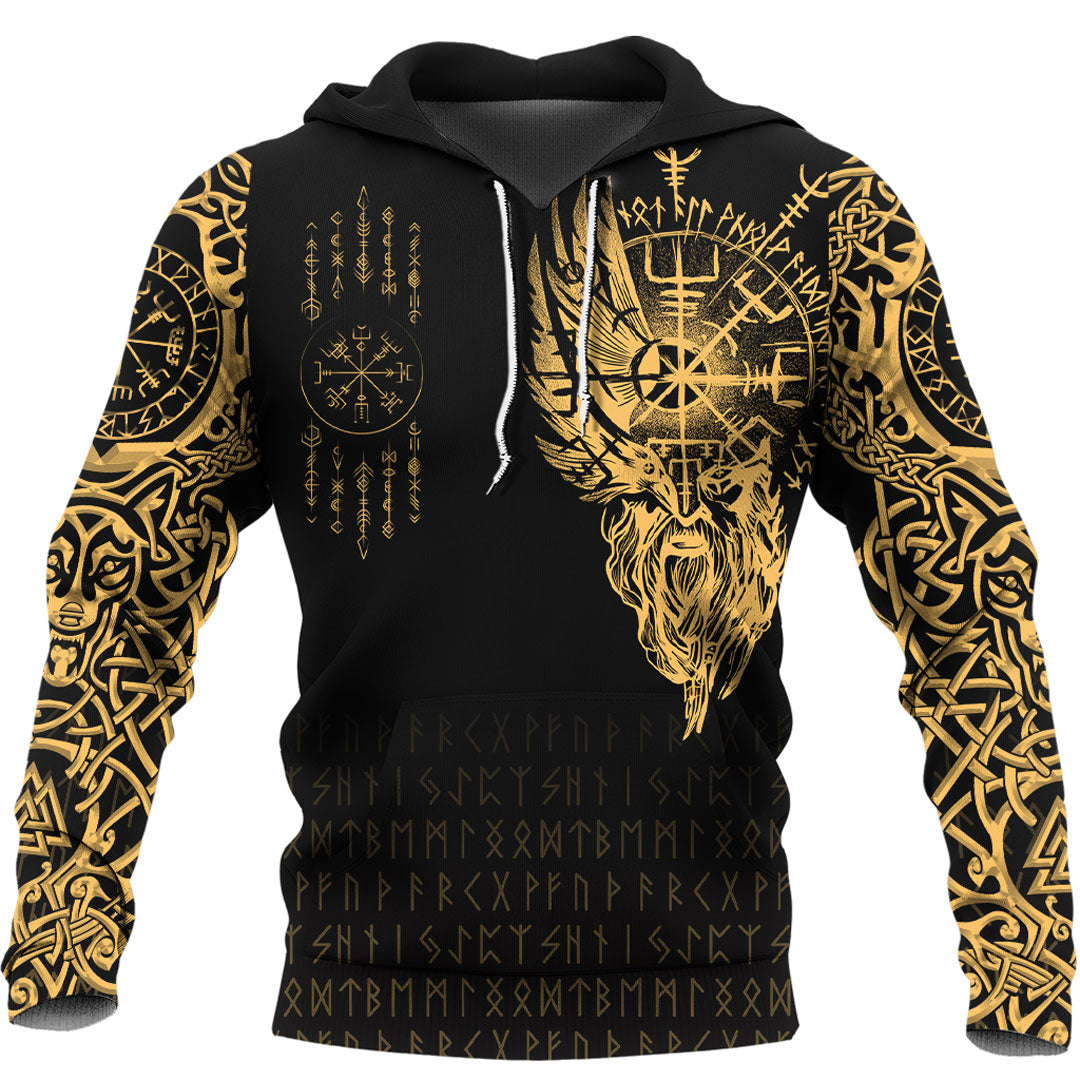 Viking Hoodie Viking Compass Vegvisir Tattoo Gold Version Hoodie RLT12