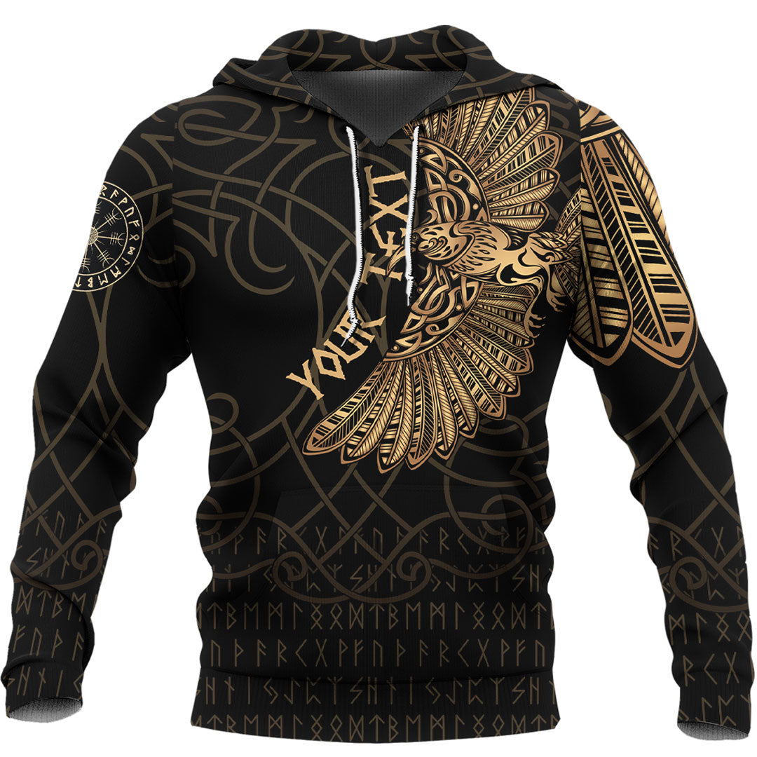 Custom Viking Hoodie Odins Celtic Ravens Gold Version Tattoo Hoodie RLT12