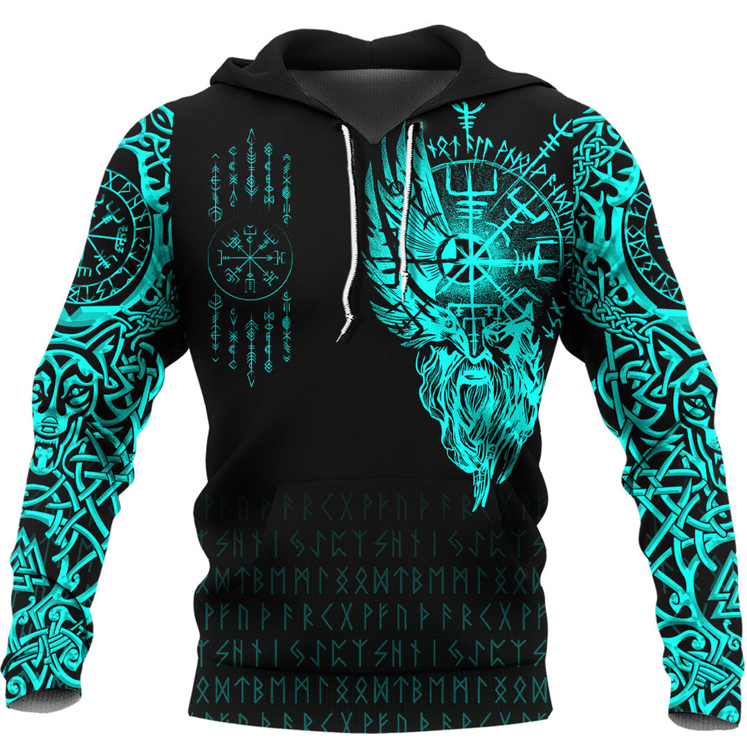 Viking Hoodie Viking Compass Vegvisir Tattoo Cyan Version Hoodie RLT12