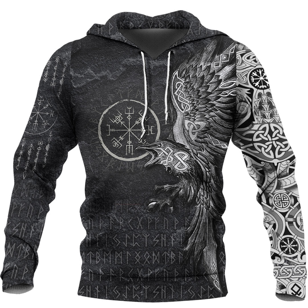Viking Hoodie Vegvisir With Raven Viking Compass Hoodie RLT12