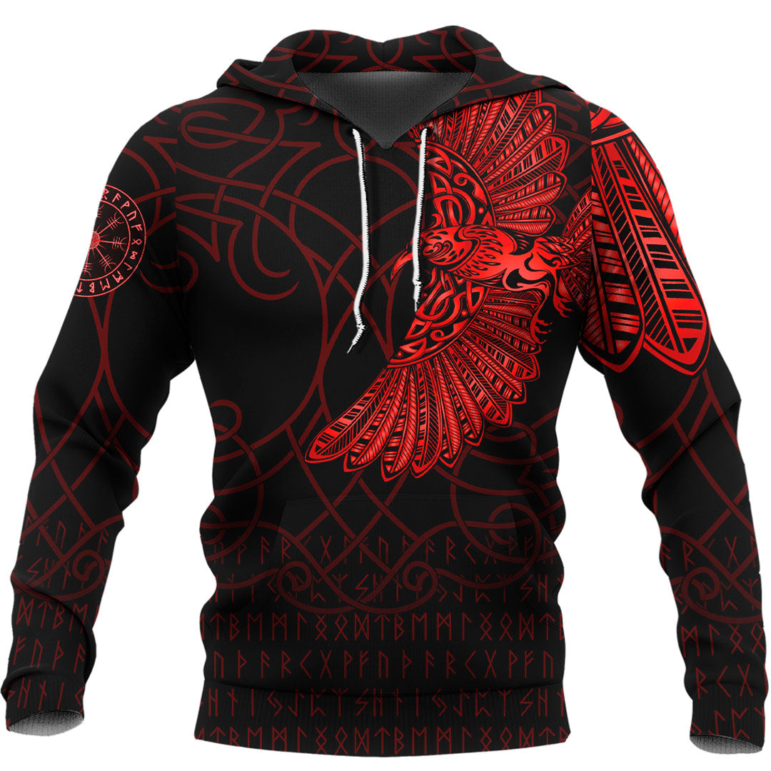 Viking Hoodie Viking Odins Raven Tattoo Red Version Hoodie RLT12