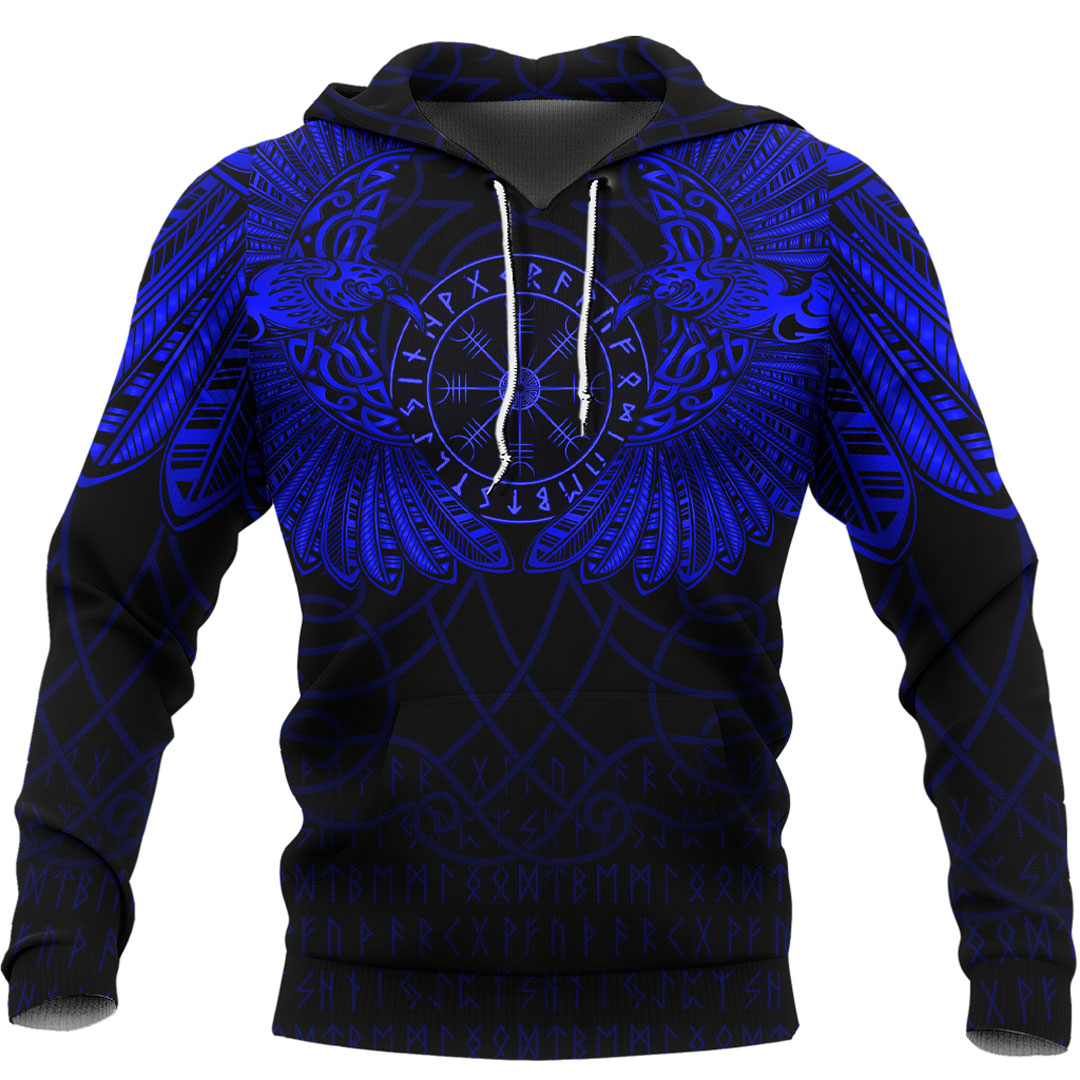Viking Hoodie Viking Odins Celtic Two Ravens Blue Version Hoodie RLT12