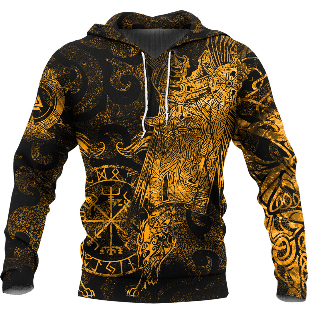 Viking Hoodie Viking Odin Tattoo Gold Version Wolf Hoodie RLT12