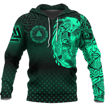 Viking Hoodie Viking Odin Raven Tattoo Style Green Version Hoodie RLT12
