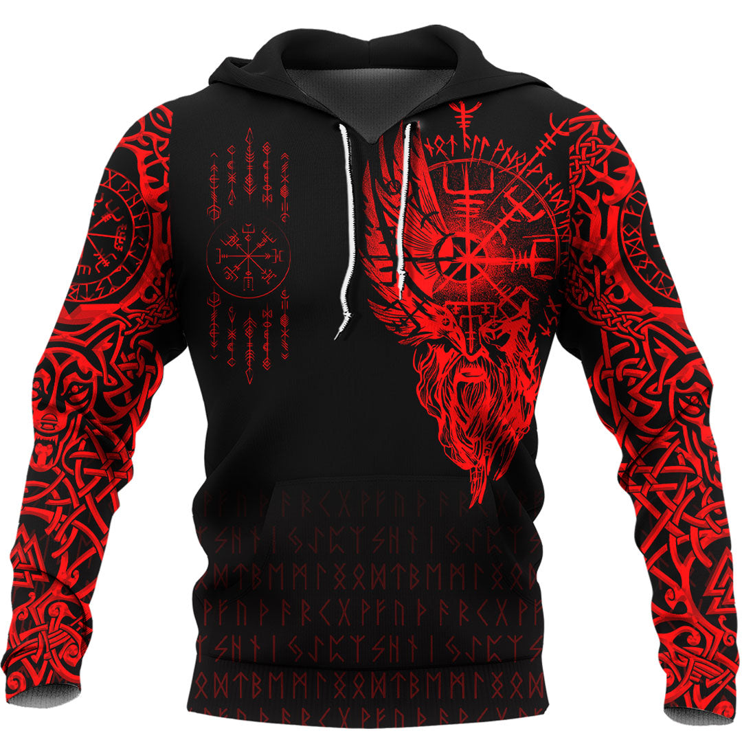Viking Hoodie Viking Compass Vegvisir Red Version Tattoo Hoodie RLT12