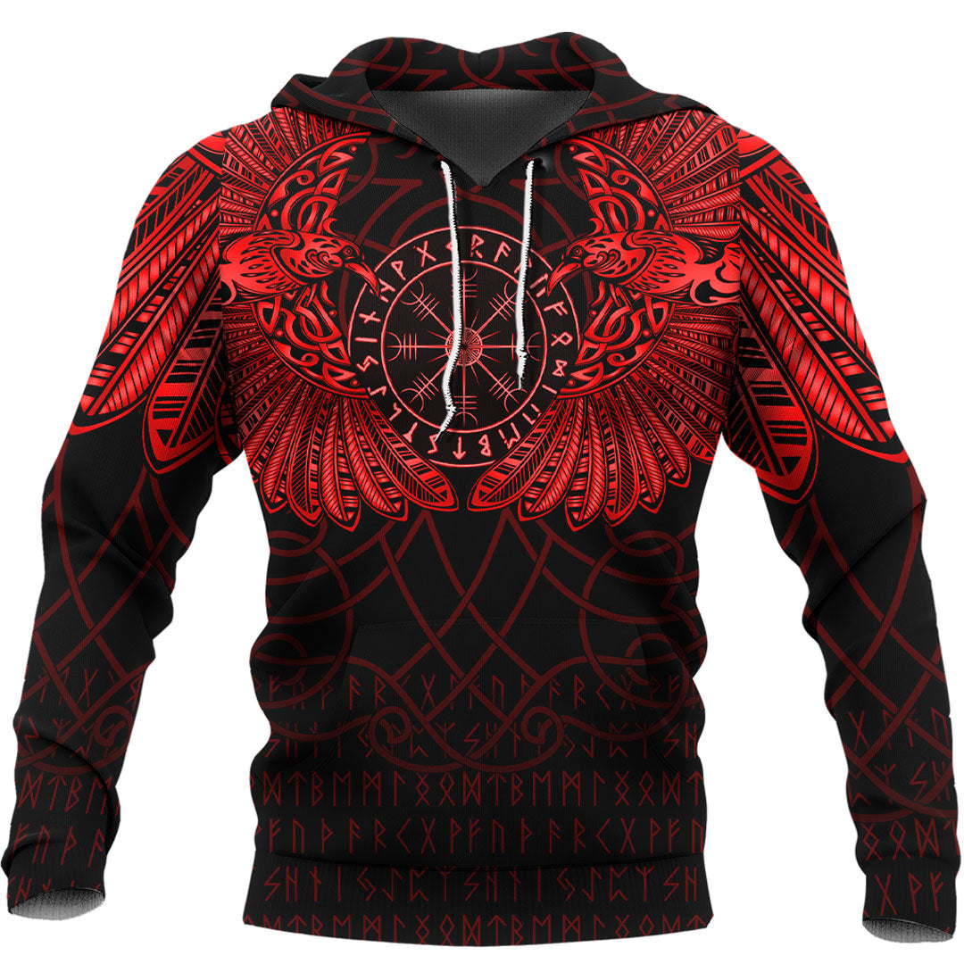 Viking Hoodie Viking Odins Celtic Two Ravens Red Version Hoodie RLT12