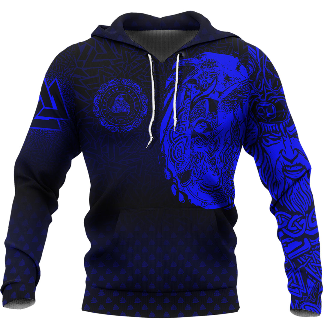 Viking Hoodie Viking Odin Raven Tattoo Style Blue Version Hoodie RLT12