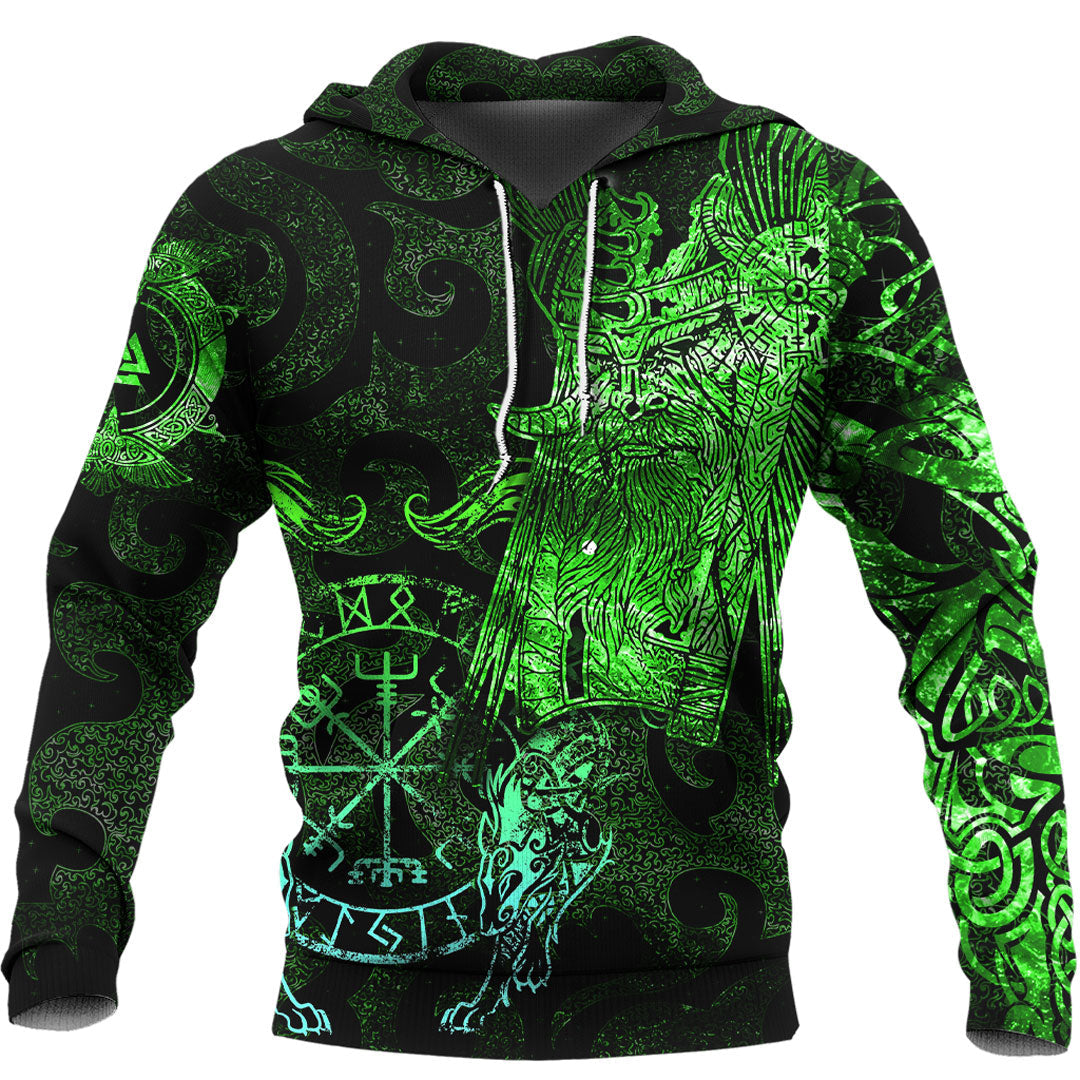 Viking Hoodie Viking Odin Tattoo Green Version Wolf Hoodie RLT12