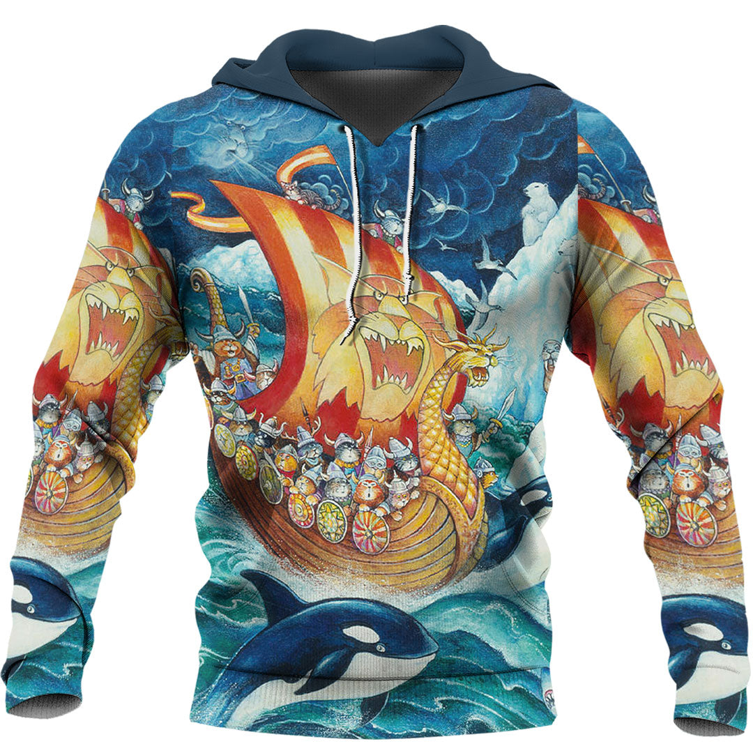 Viking Hoodie Vikings Cat Drakkar Warship Ship Hoodie RLT12