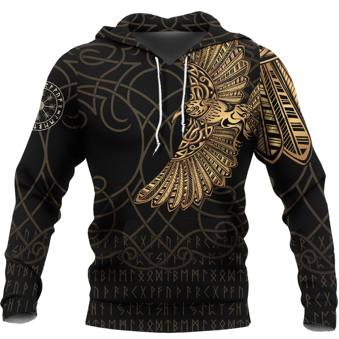 Viking Hoodie Viking Odins Celtic Ravens Gold Version Tattoo Hoodie RLT12