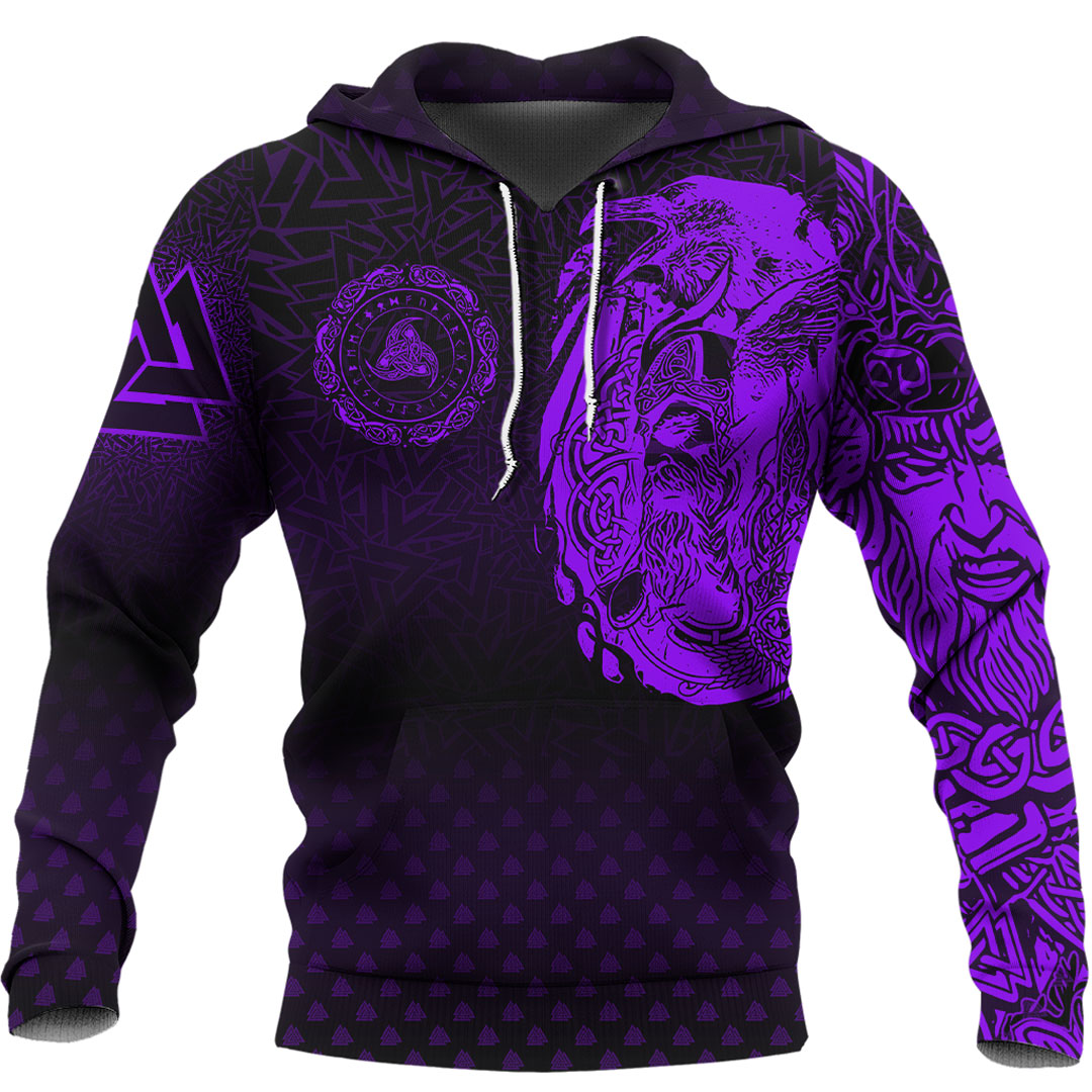 Viking Hoodie Viking Odin Raven Tattoo Style Purple Version Hoodie RLT12