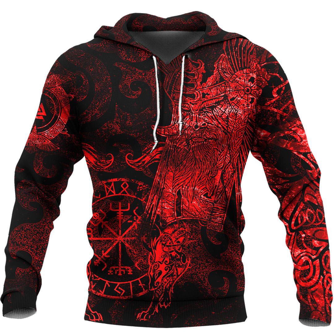 Viking Hoodie Viking Odin Tattoo Red Version Wolf Hoodie RLT12