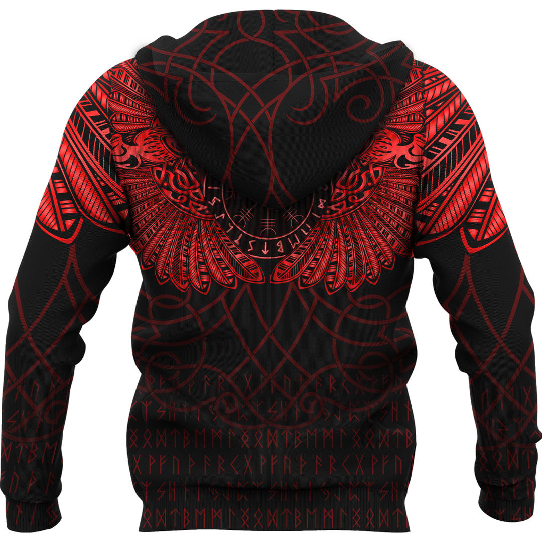 Viking Hoodie Viking Odins Celtic Two Ravens Red Version Hoodie RLT12