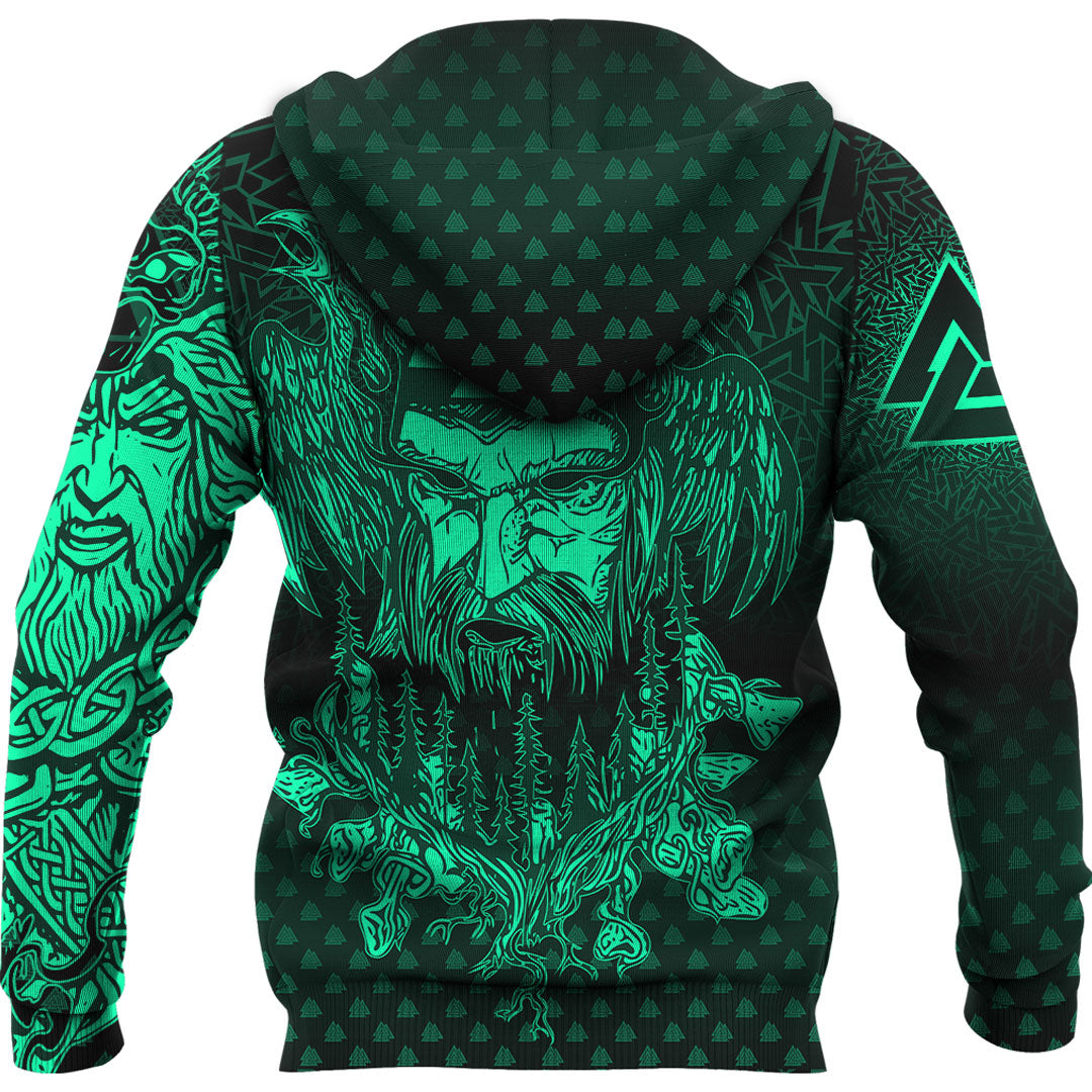 Viking Hoodie Viking Odin Raven Tattoo Style Green Version Hoodie RLT12