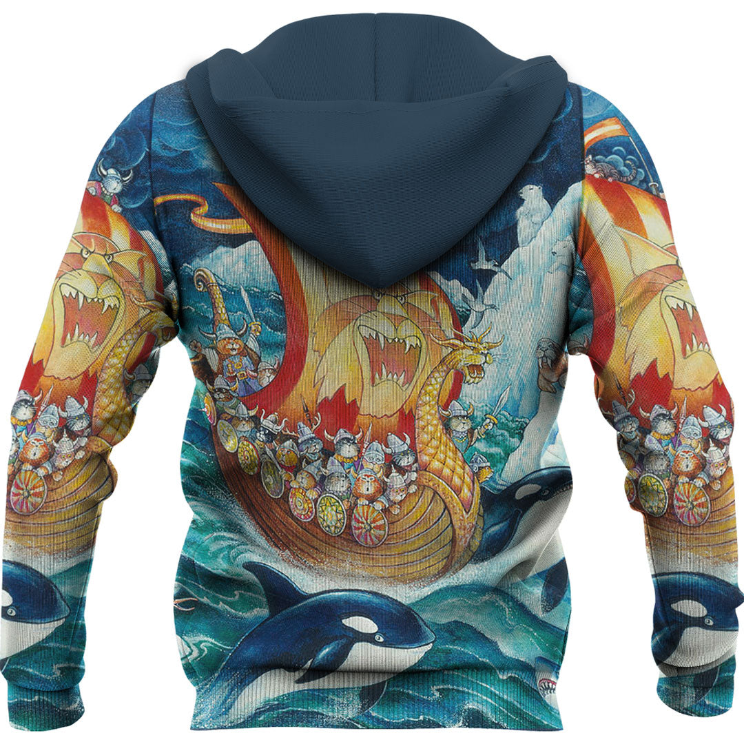 Viking Hoodie Vikings Cat Drakkar Warship Ship Hoodie RLT12