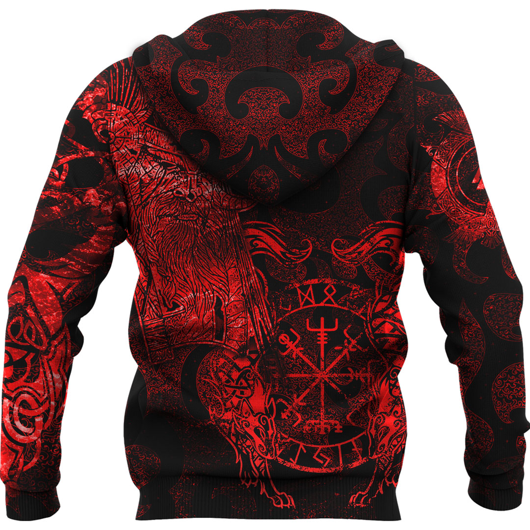 Viking Hoodie Viking Odin Tattoo Red Version Wolf Hoodie RLT12