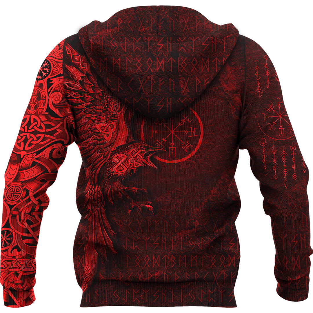 Viking Hoodie Vegvisir With Raven Viking Compass Hoodie Red Version RLT12