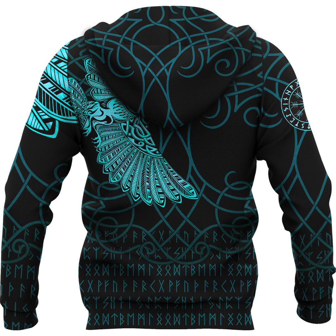 Viking Hoodie Viking Odins Celtic Ravens Cyan Version Tattoo Hoodie RLT12