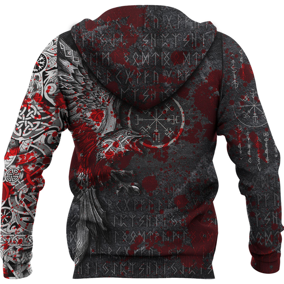 Viking Hoodie Viking Odin Raven Tattoo Style Blood Version Hoodie RLT12