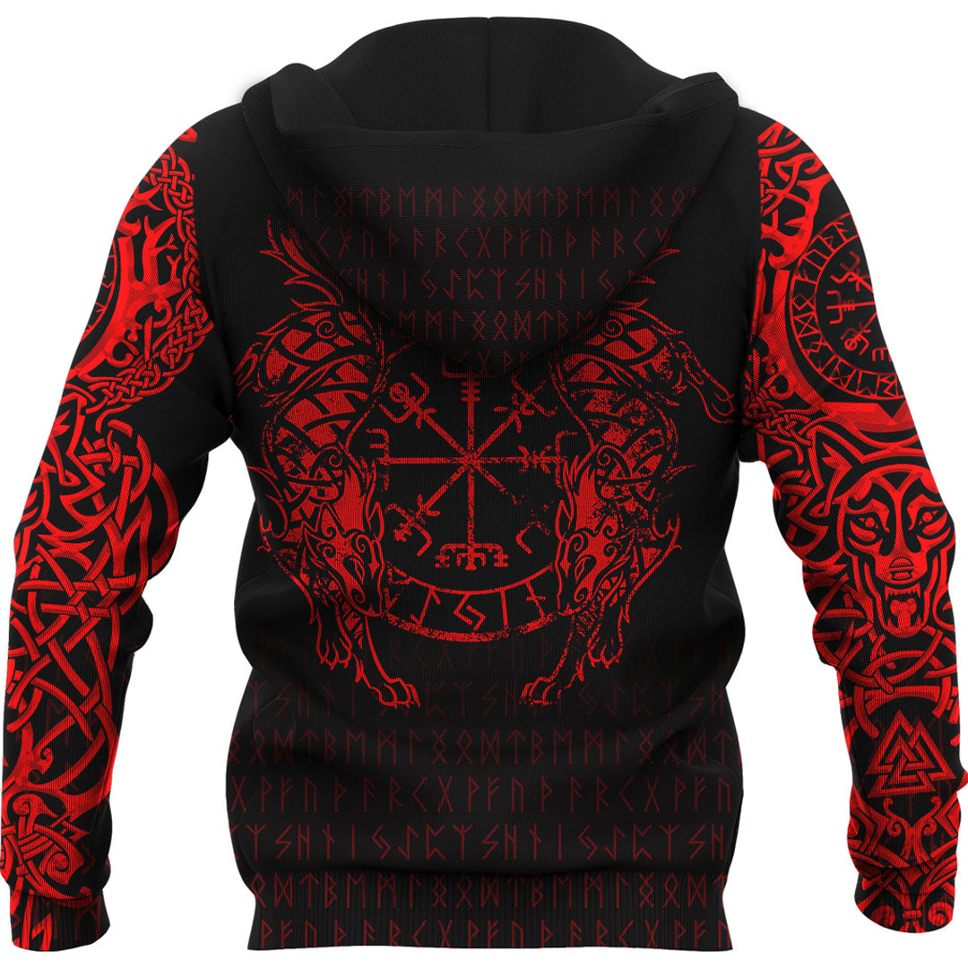Viking Hoodie Viking Compass Vegvisir Red Version Tattoo Hoodie RLT12