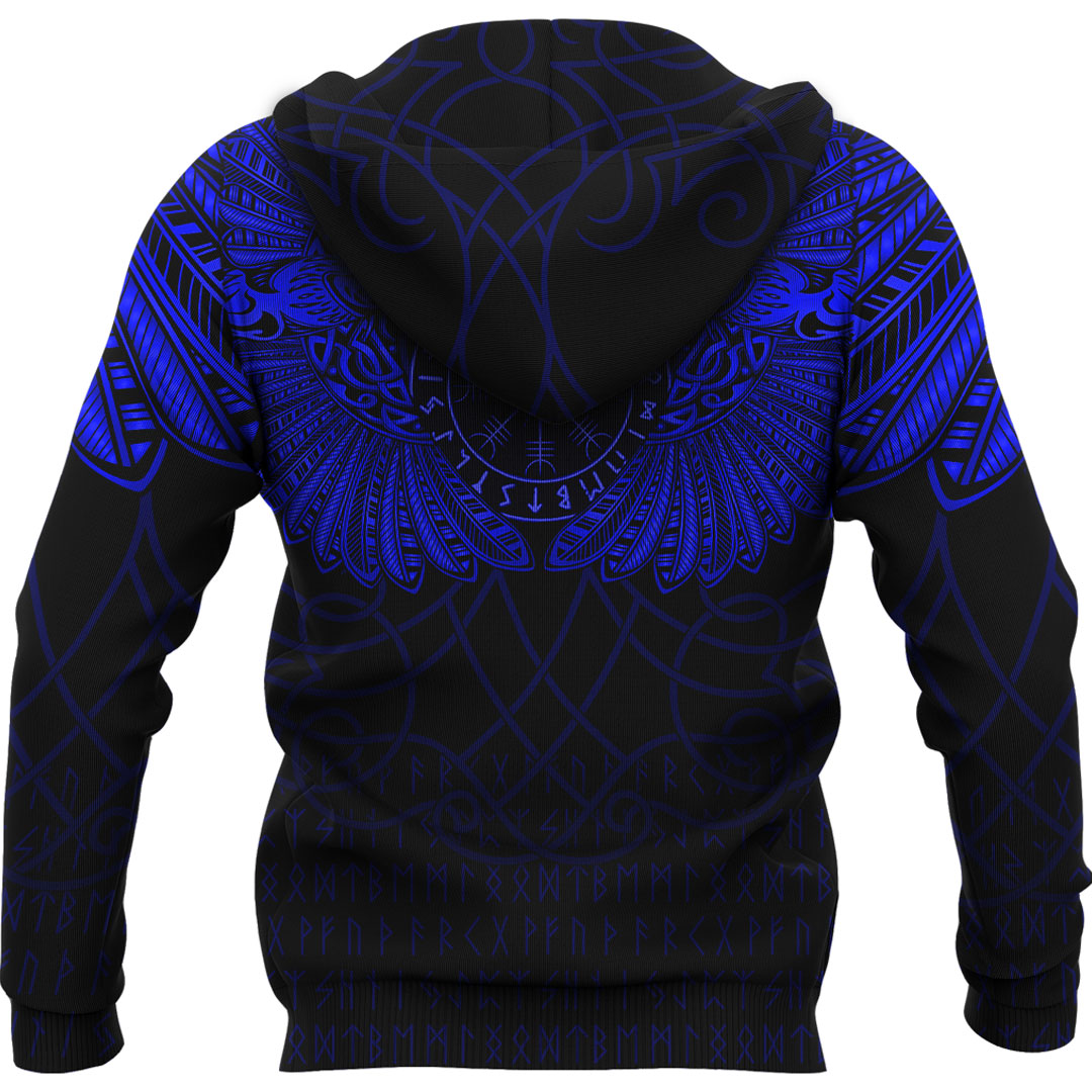 Viking Hoodie Viking Odins Celtic Two Ravens Blue Version Hoodie RLT12